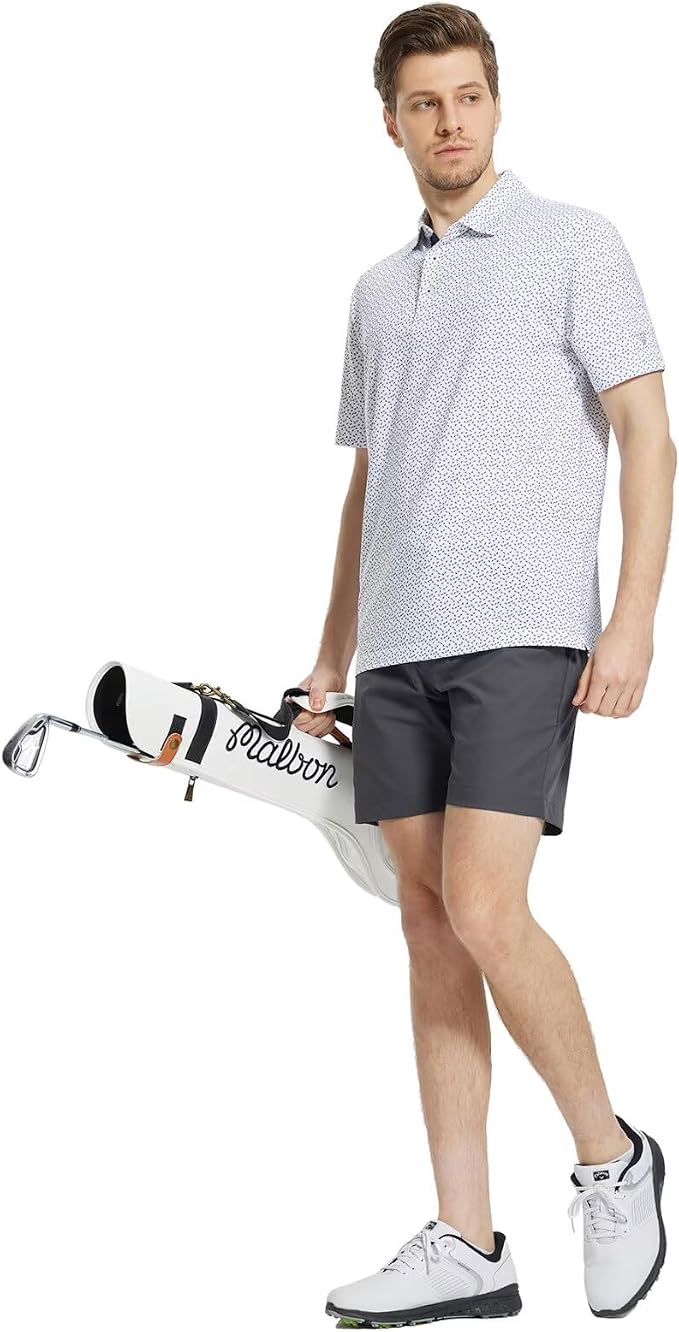 M MAELREG Mens Golf Shirt Short Sleeve Dry Fit Print Moisture Wicking - Image 3