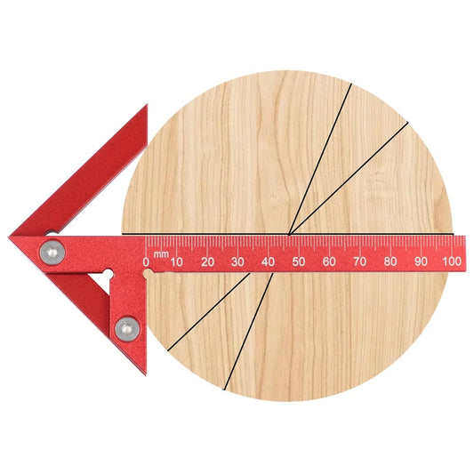 Aluminum Alloy Center Positioning Ruler, 45/90 Degree & Right Angle & Centerline Positioning, Red High-Precision Metric Measuring Multi-Function Arrow Ruler,043R