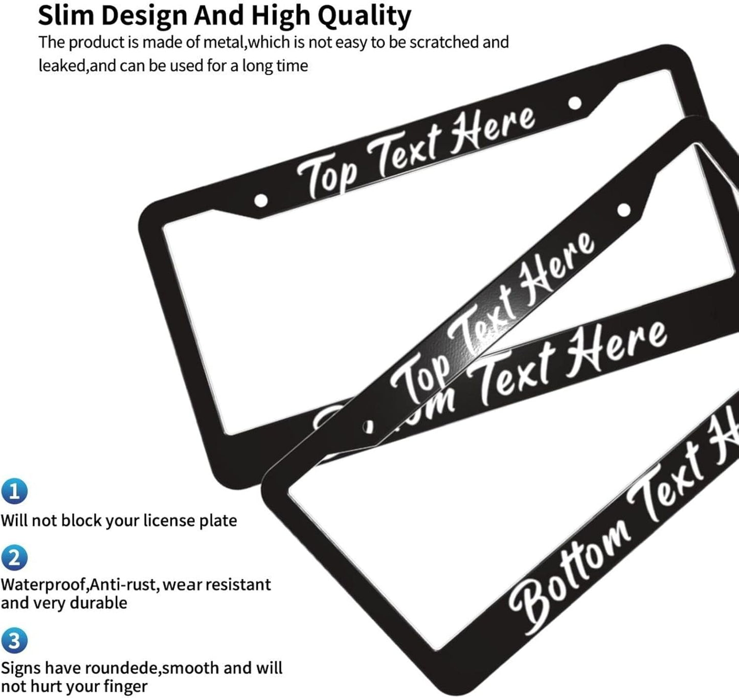 2 Pack Custom Personalized License Plate Frame Customized Car Tag Frames for Women Men with Screw Caps,12"x6",2 Holes