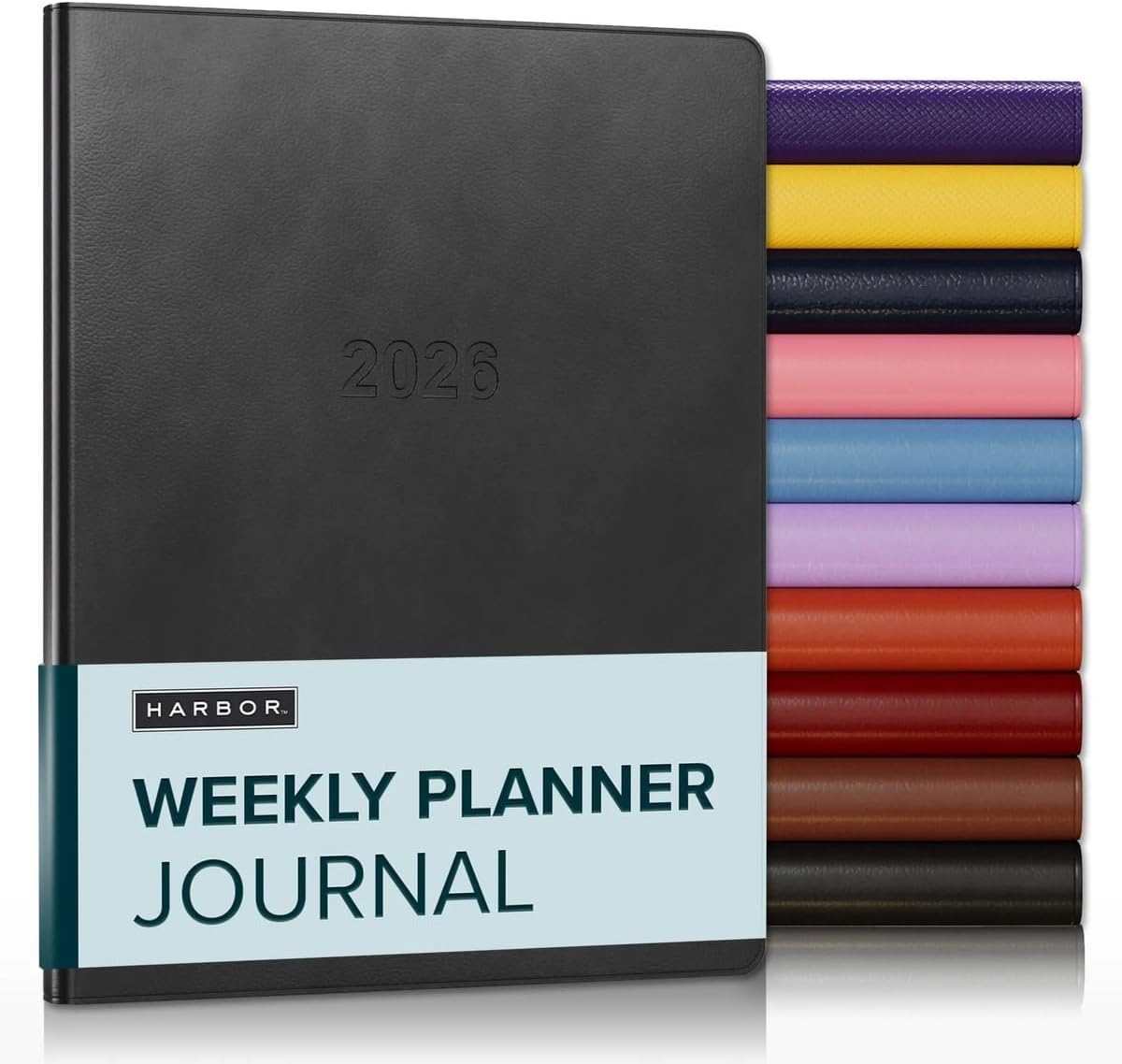 Harbor Weekly Journal Notebook Planner 2025-2026 - Lined, Durable Faux Leather, Softcover, 176 Quality Pages, For Men and Women, For Writing, Work & Travel, Cambridge Black - 9x7"