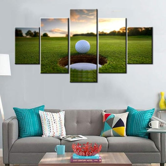 5 Piece Canvas Wall Art for Living Room Golf Course Pictures White Golf Ball by TUMOVO