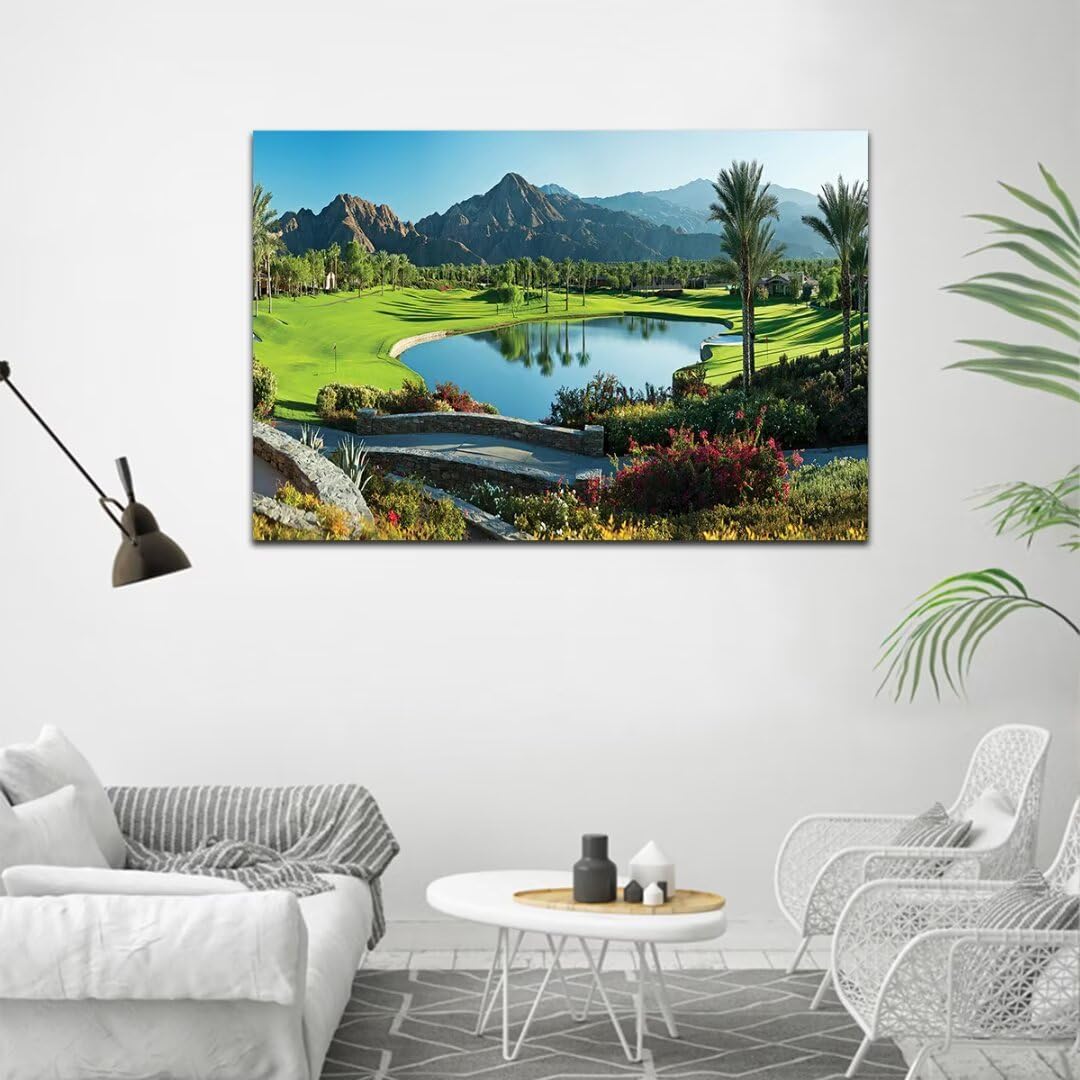 HJY Art USA California Golf Course Wall Art Pictures for Gym Golf Course Wall Decor Blue Green Abstract Painting Poster for Home Decor Living Room Bedroom Bathroom Office Artwork (28 x 44 inch)