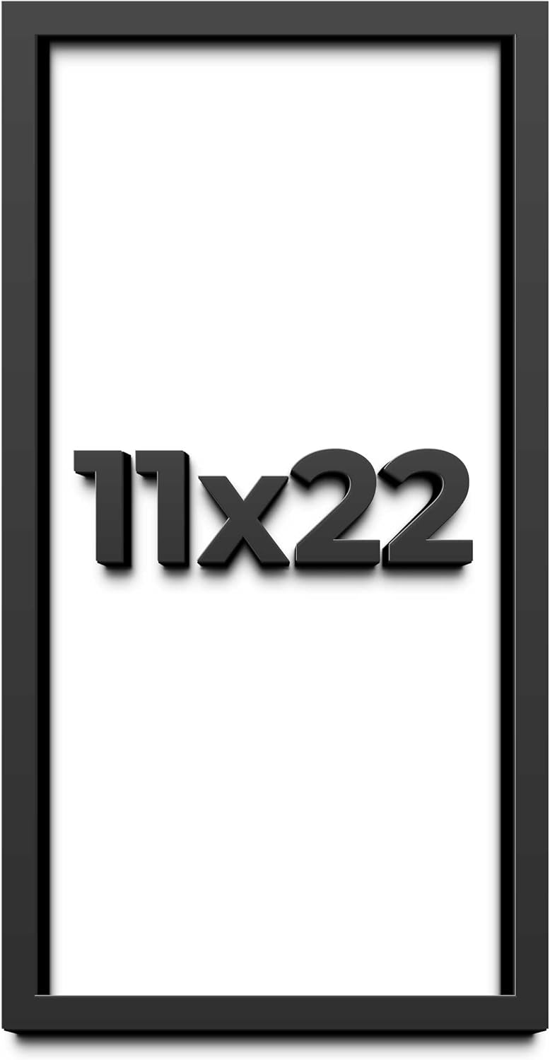 11x22 Shadow Box Black Solid Wood Display Frame with White Acid-Free Backing UV Acrylic & Hanging Hardware - with 3/4" Usable Depth