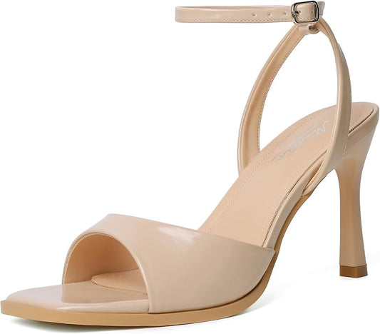 Mostrin Strappy Heels for Women Square Open Toe Lace Up Heeled Sandals Ankle by Mostrin