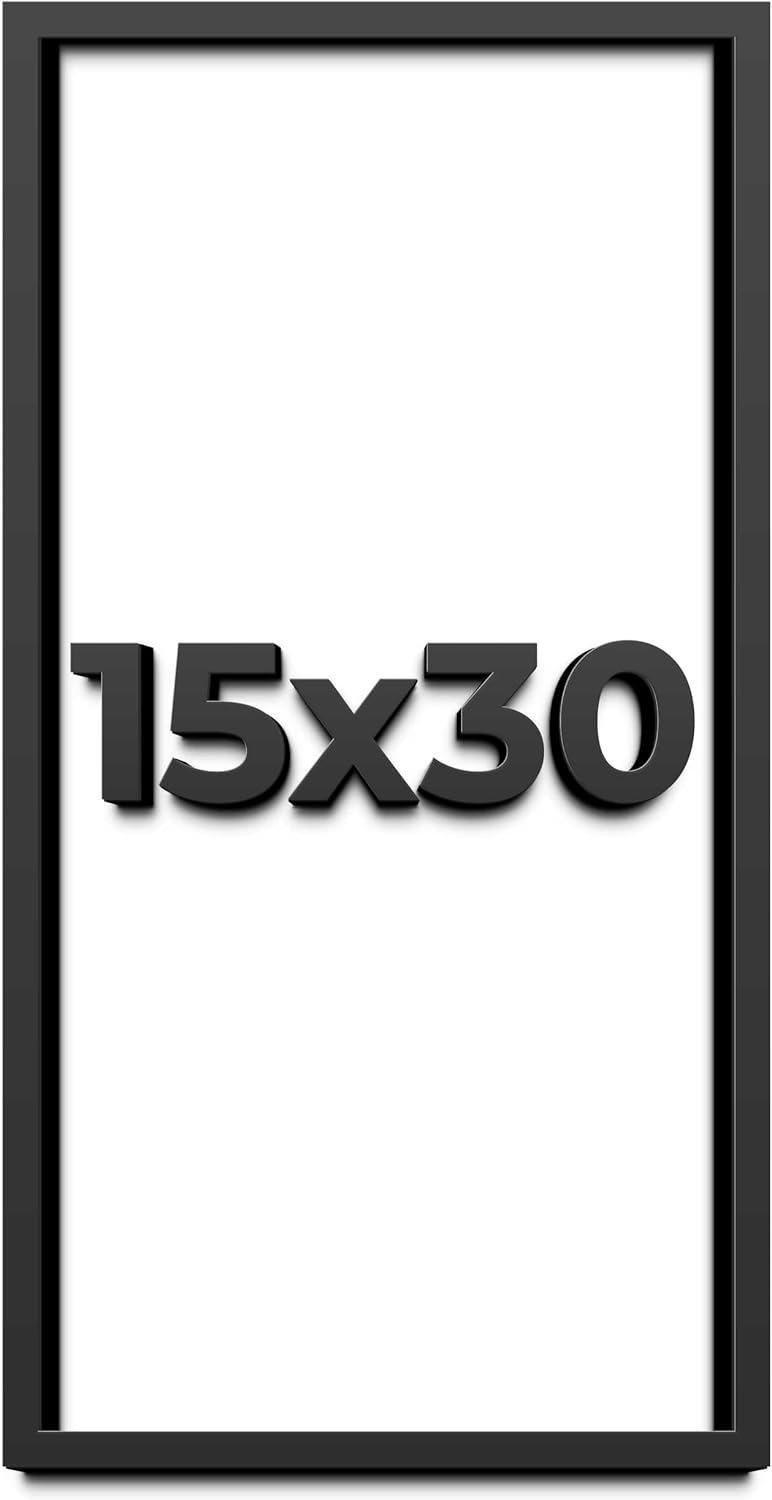 15x30 Shadow Box Black Solid Wood Display Frame with White Acid-Free Backing UV Acrylic & Hanging Hardware - with 3/4" Usable Depth