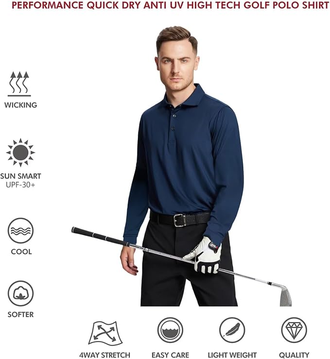 Mens Polo Shirts Short and Long Sleeve Casual Solid Stylish Dry Fit Performance - Image 5