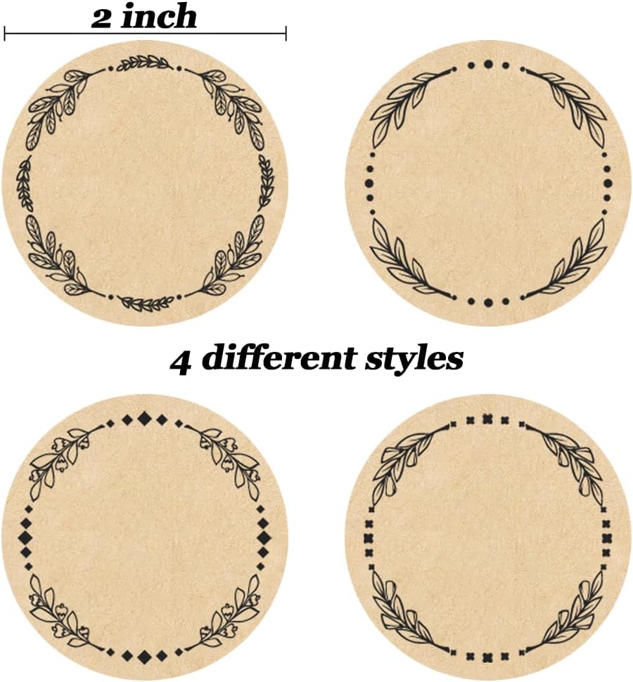 2" Canning Labels for Jars & Lids, 500 Labels per Roll, 4 Different Wreath Designs, Round Kraft Christmas Mason Jar Stickers, Food Labels Pantry Labels, Mason Jar Labels Spice Labels Bottle Labels