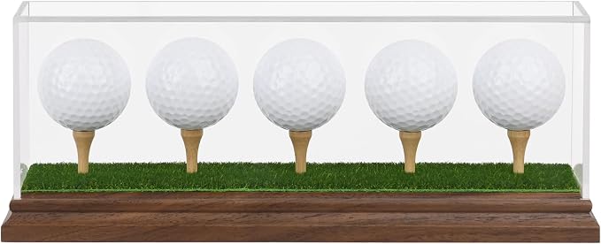 Golf Ball Display Case for 5 Golf Balls Holder Display Walnut Wood Base Acrylic - Image 8