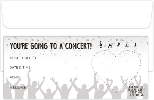 2 Set Concert Ticket, DIY Scratch Off Cards with Envelope for Vacation Birthday Wedding, Surprise Music Festival Reveal Gifts for Couples Family Friends -006B