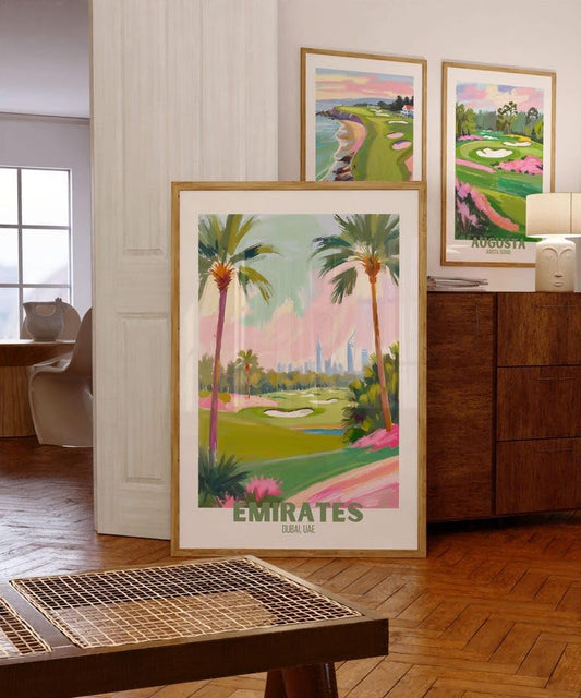Golf Wall Art Print, Emirates Dubai UAE Golf Course Poster, Colorful Impasto Painting, Modern Sports Decor, International Artwork, for Golf Enthusiasts (Unframed) (24x36)