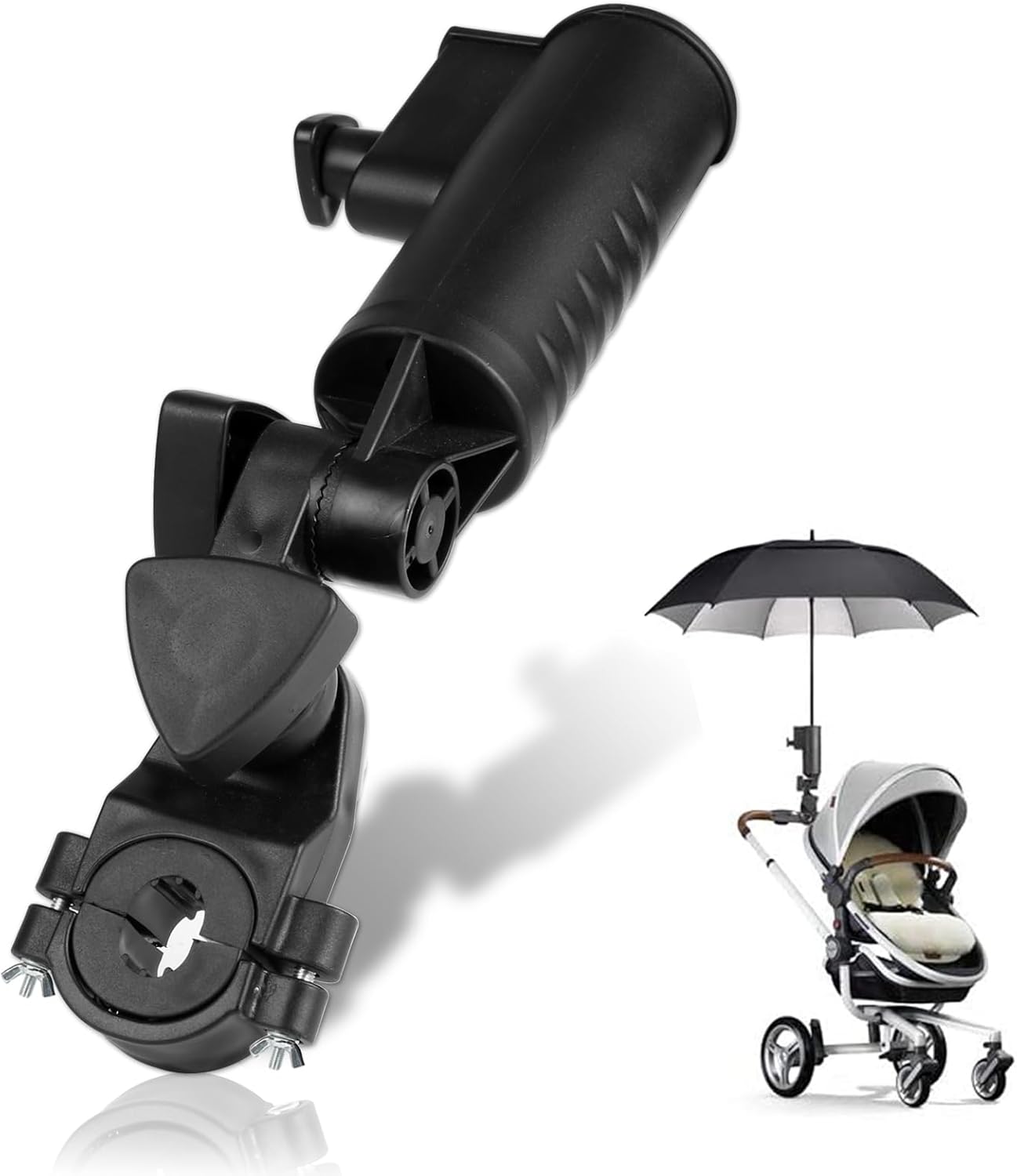 INNOLIFE ﻿Universal Golf Push Cart Umbrella Holder - Adjustable 3-Wheel Clip Mounting Attachment for Stroller, Wheelchair, Bicycle, Outdoor Sports Trolley, and Snow Umbrella Frame