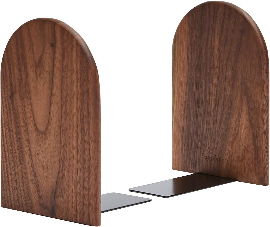 Pandapark Wood Bookends,Non-Skid Bookend for Shelves,Heavy Duty Bookends,Book Stand for Books/CDs,1 Pair