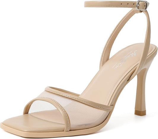 Mostrin Strappy Heels for Women Square Open Toe Lace Up Heeled Sandals Ankle by Mostrin