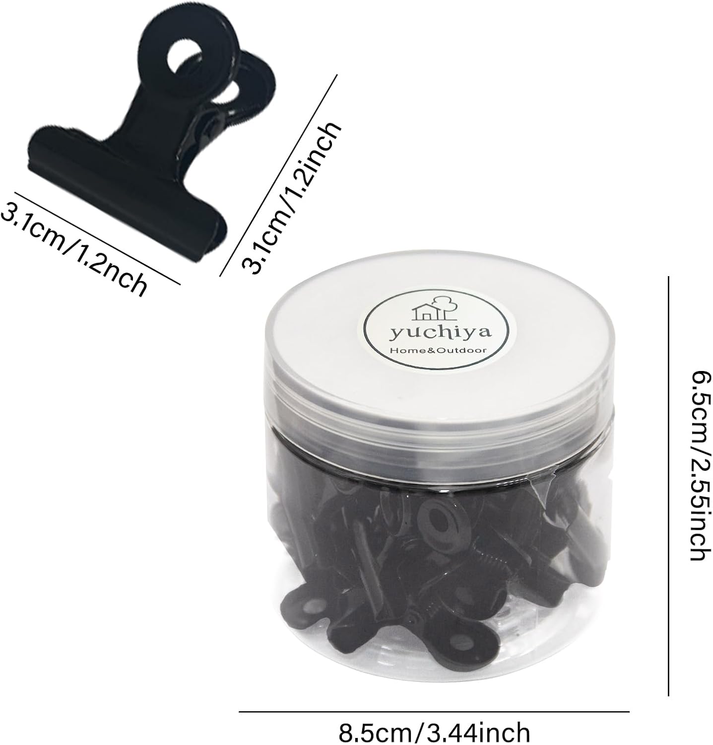 20 Pack Metal Clips with 20 Push-pins for Corkboard,Bulldog Clips for Hanging Pictures,Small Hinge Clips for Photos Crafts,Mini Binder Clips Paper File Clamps for Office(Black,1.2inch)