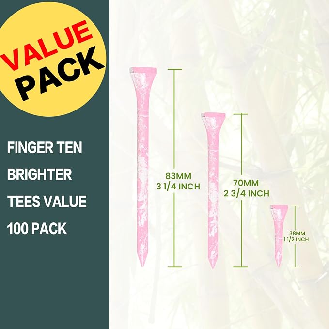 FINGER TEN Golf Tees Stylish Bamboo Wooden Coloured Painted Value 100 Pack - Image 2