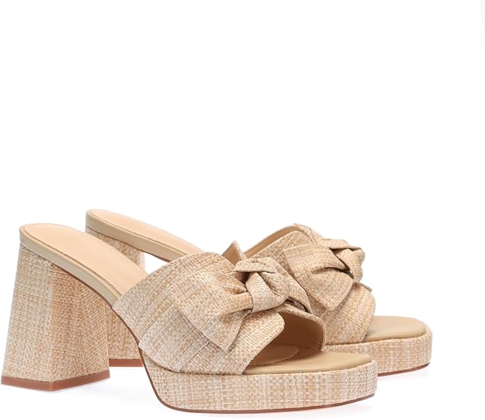 Monrovia Womens Sandals Heels for Women Slide On Block Chunky Platform High - Image 3