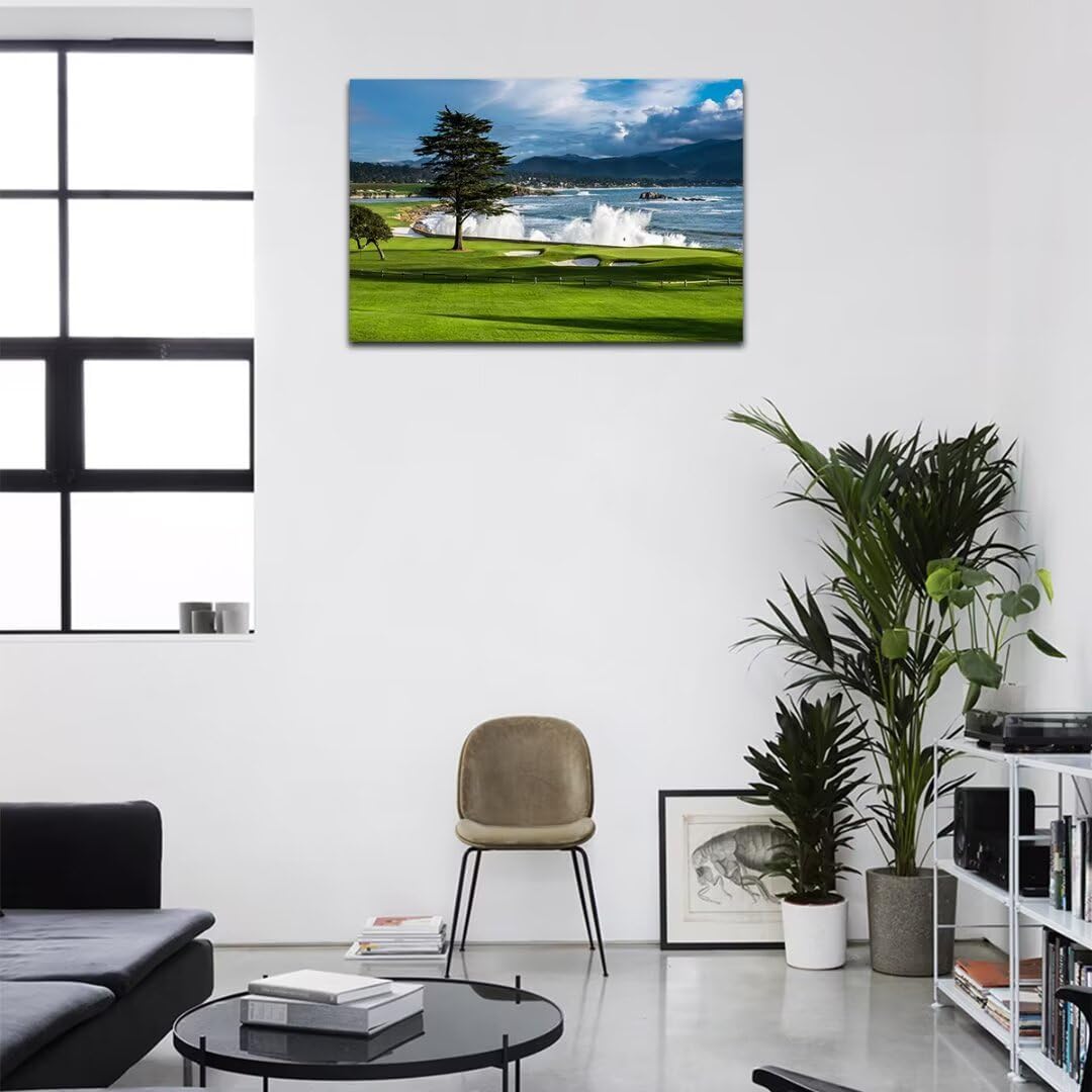 HJY Art USA Golf Course Wall Art Pictures Golf Landscape Wall Decor Blue Green Painting Poster for Home Decor Living Room Bedroom Bathroom Office Gym Framed Artwork Ready to Hang (12 x 16 inch)