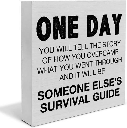 Inspirational Quote Wooden Box Sign Desk Decor, One Day You Will Tell the Story Wood Block Sign Home Office Tabletop Shelf Desk Decoration, 5 X 5 Inches