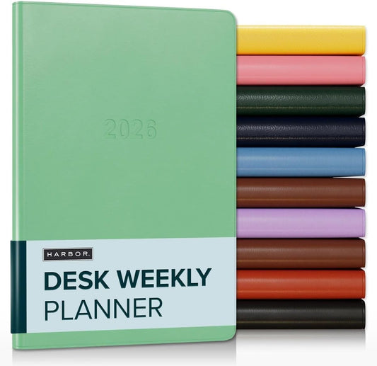 Harbor Desk Weekly Monthly Planner 2025-2026 - Calendar Planner and Notebook, Durable Faux Leather, 192 Pages, Softcover & Book Bound - Cambridge Jade - 8x5.5"