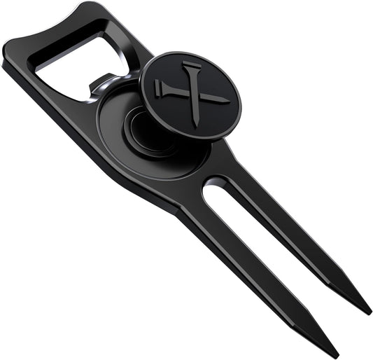 Blue Tees Golf 6-in-1 Premium Divot Tool & Ball Marker - Bottle Opener - Club Tee - Groove Cleaner - Putting Alignment - Designed to Be the Ultimate Tool for the Green - Black