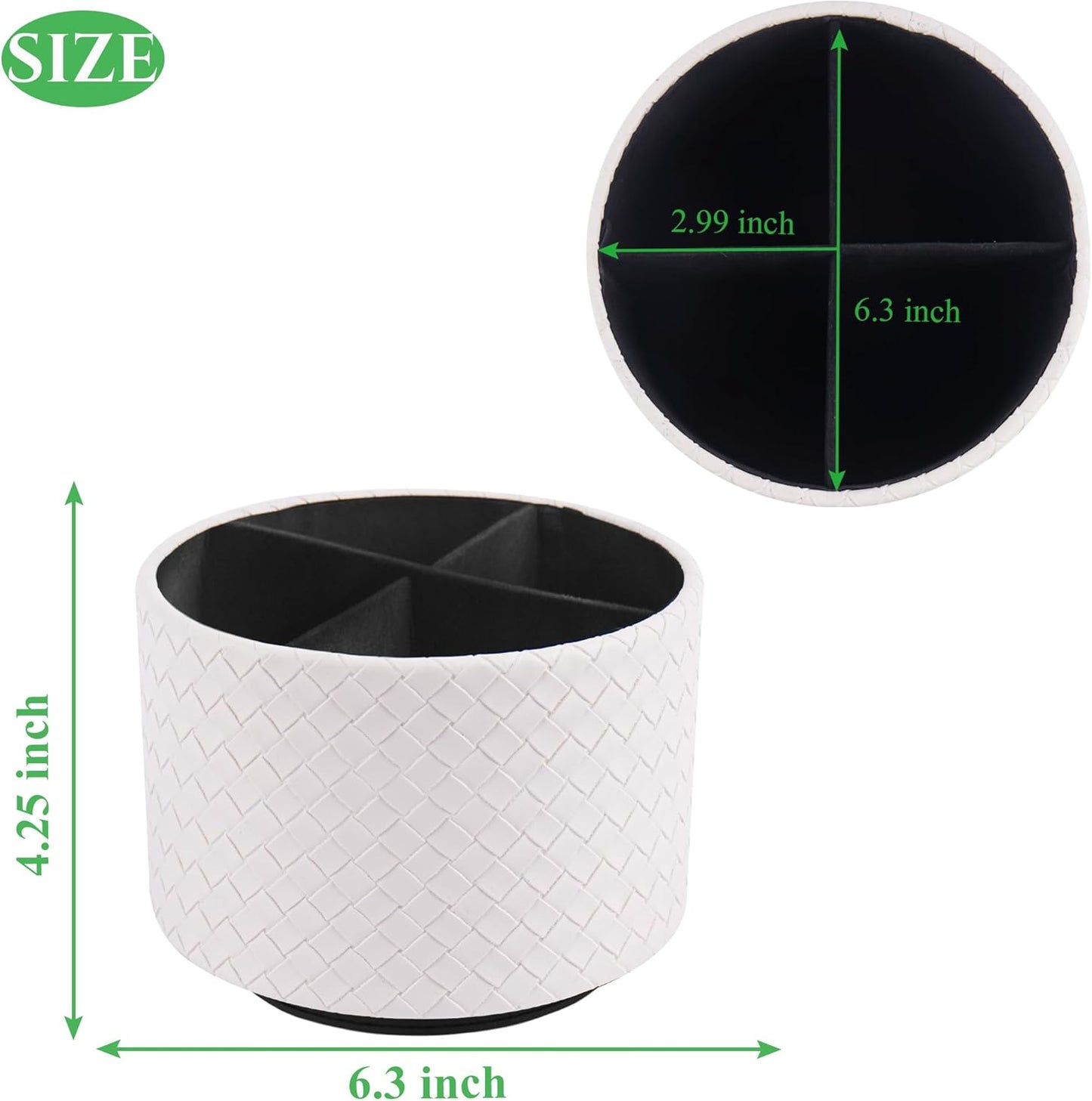 Hennaja Round Leather Art Supply Organizer,Remote Control Holder,360 Degree Spinning,Multi-Functional Pencil Holder,4 Compartments Desktop Stationary Organizer(1-Weave White)