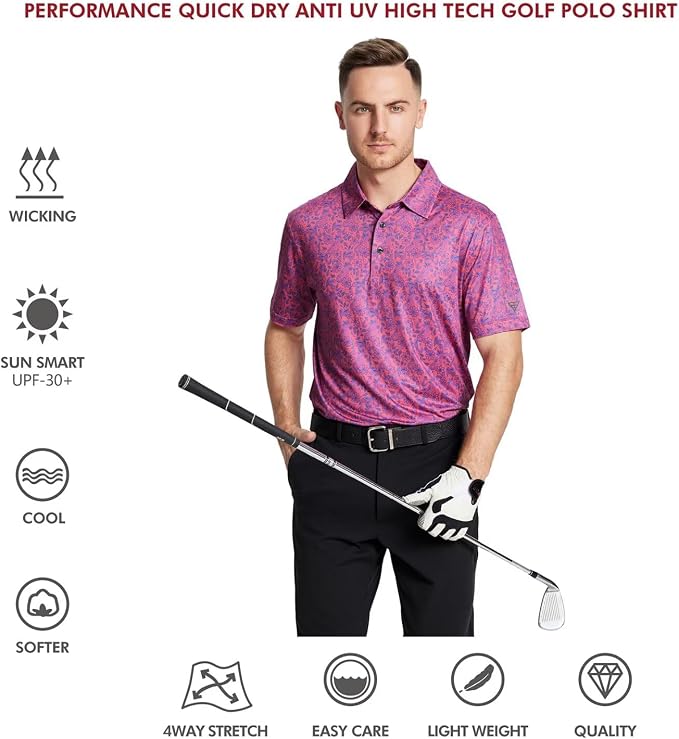 Golf Shirts for Men Dry Fit Short Sleeve Print Performance Moisture Wicking - Image 5