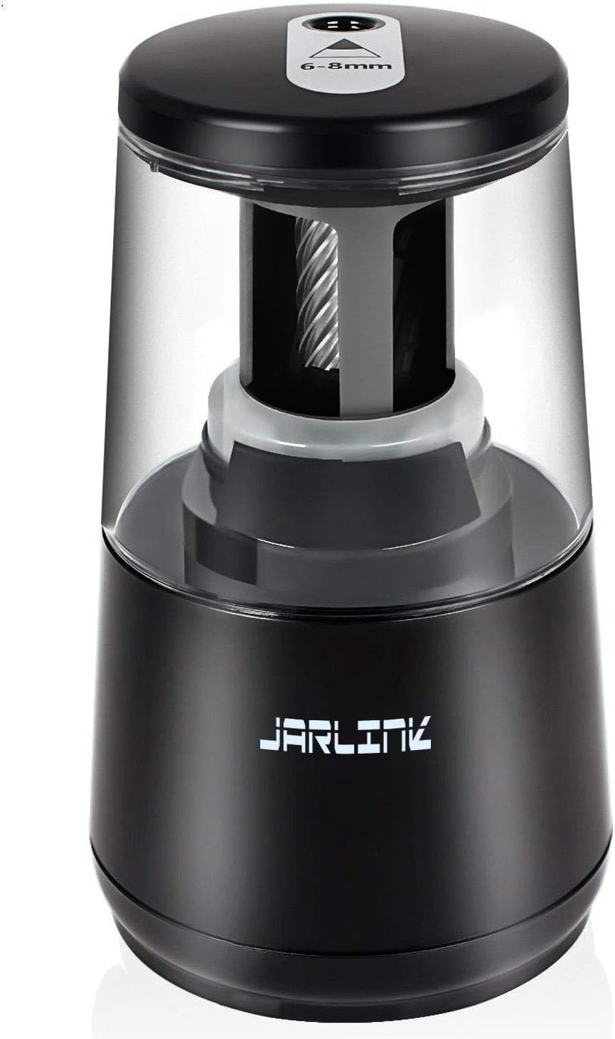 JARLINK Electric Pencil Sharpener, Heavy-Duty Helical Blade to Fast Sharpen, Auto Stop for No.2/Colored Pencils(6-8mm), AC Adapter/Battery Operated in School Classroom/Office/Home (Black)