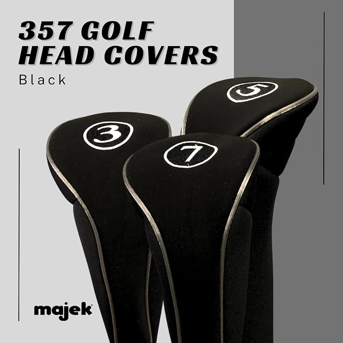 Black Golf Zipper Head Covers 3 5 7 Fairway Woods Headcovers Metal Neoprene - Image 2