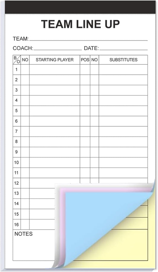Baseball/Softball Lineup Cards, 4 Part Carbonless, 32 Player Roster Line up Sheets for Coaches, Team, Sports, 4.5" x 8"
