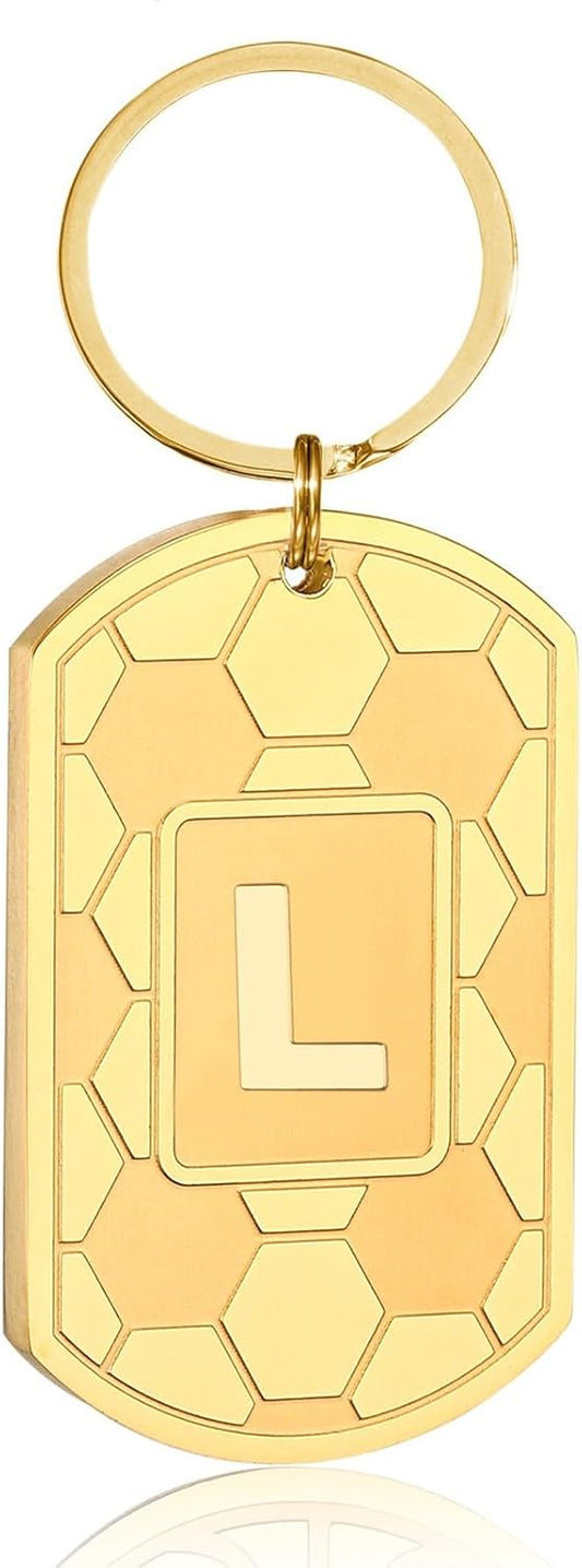 Initial Keychain Gifts for Men,Soccer Dog Tag Mens Keychains for Men Him Dad