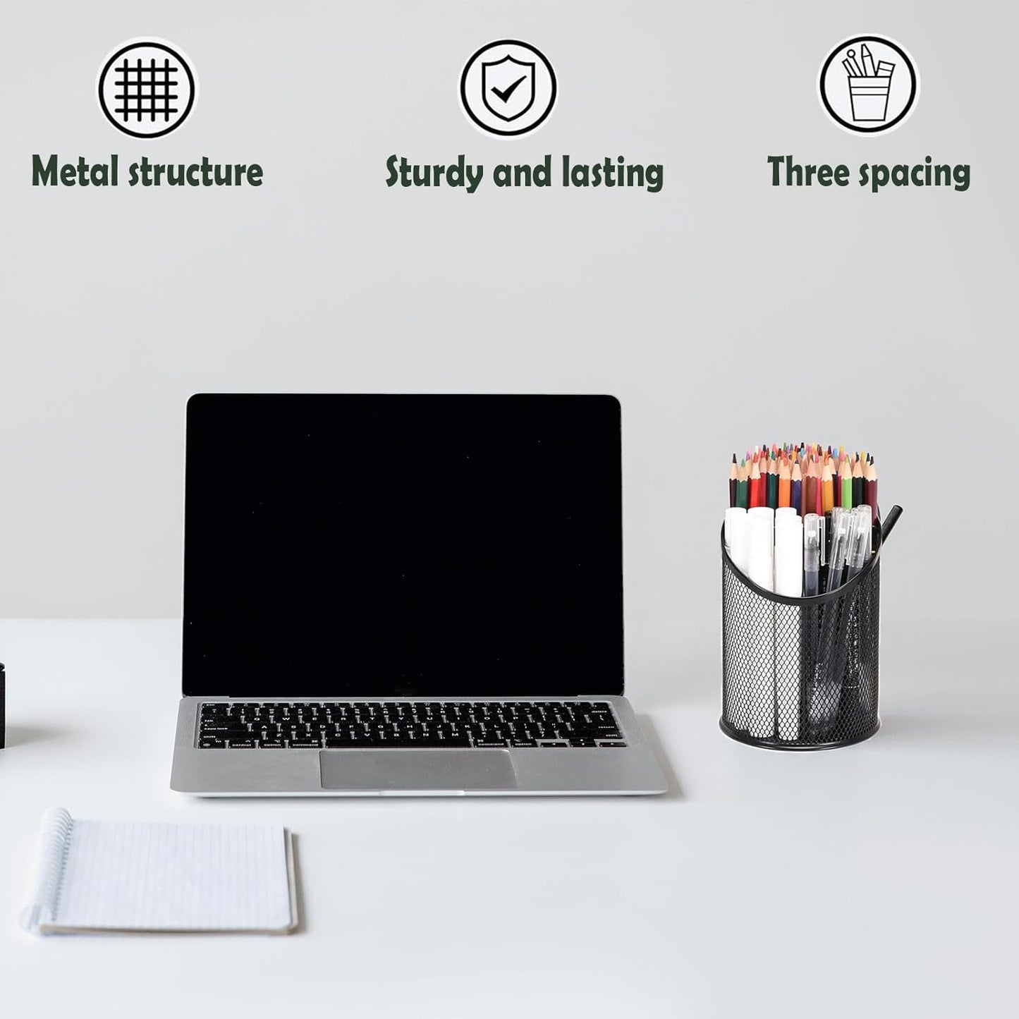 2 Pack Mesh Pencil Holder Pen Cup for Desk Round Black Pen Holder Desktop Pen Organizer 3 Compartments Pencil Organizer Desk Organizer for Office Home School