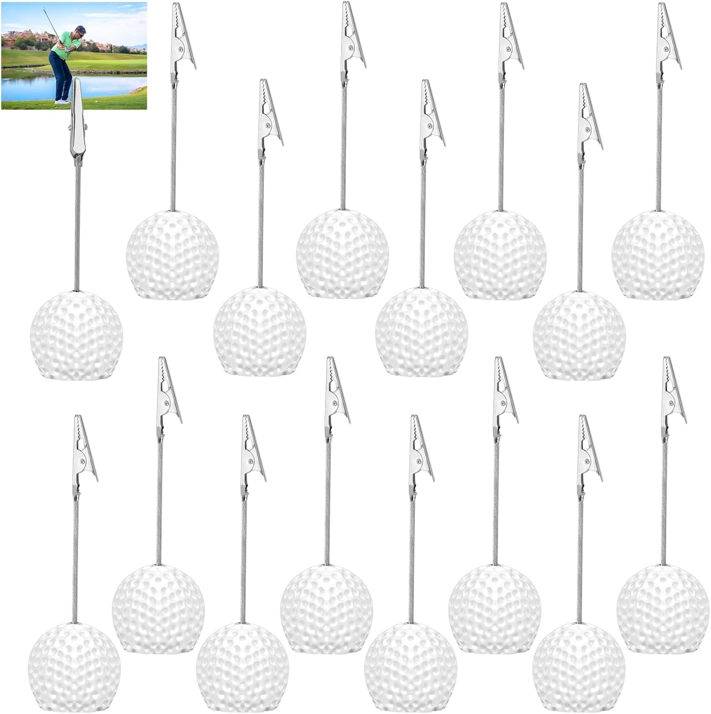 16 PCS Resin Golf Ball Base Alligator Clip Place Card Holder Golf Ball Shaped Table Number Holder Name Place Card Holder for Office Menu Events Wedding Party