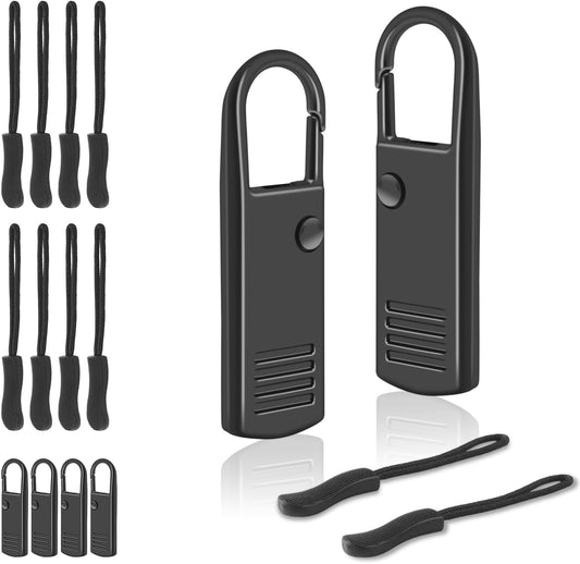 4 Pack Metal Zipper Slider Replacement + 8 Pack Nylon Zipper Pulls for Suitcase, Luggage, Backpack, Golf Bag, Jacket, Clothes, Boot Repair(Black)