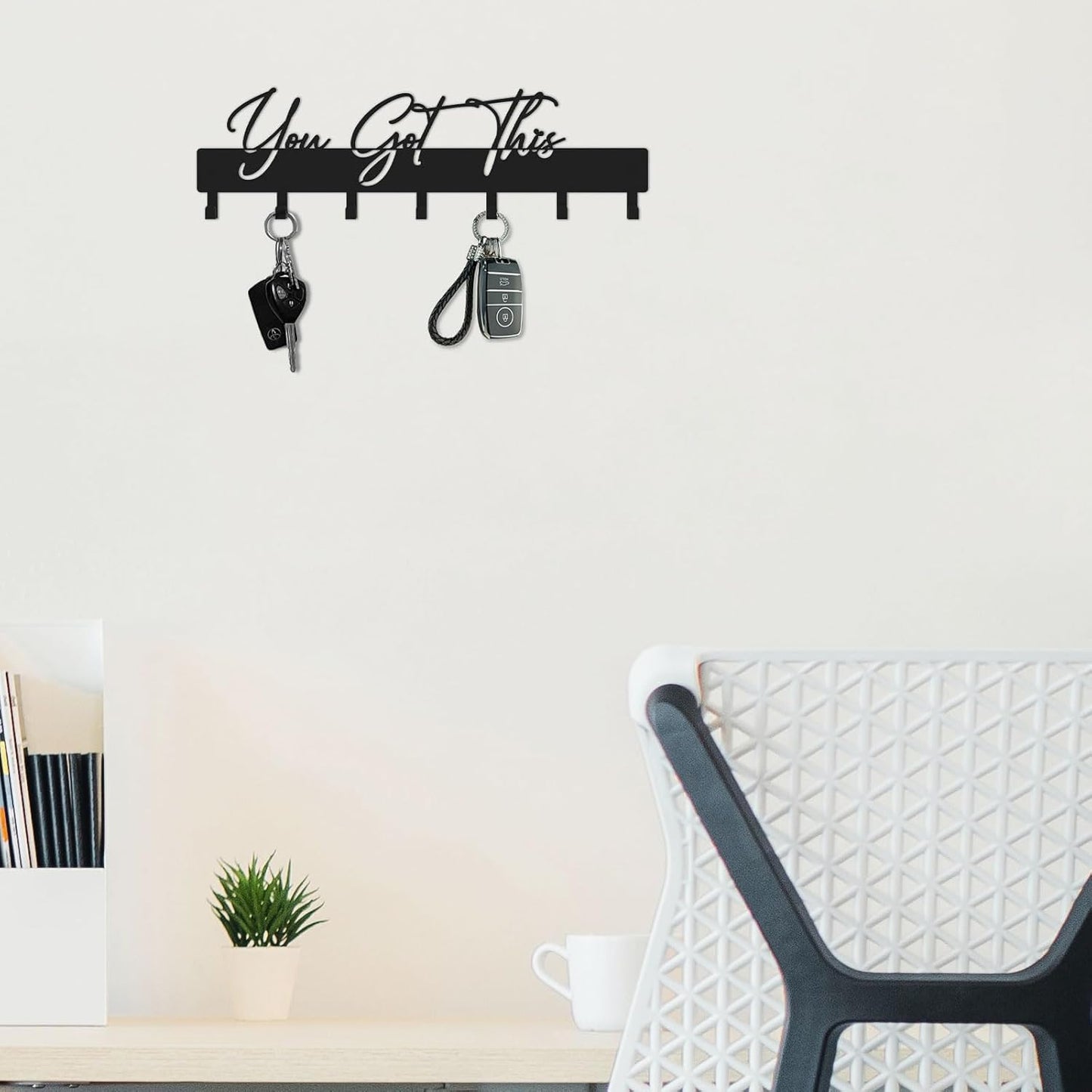 10 Inch Key Holder for Wall, Black Metal House Decoration Key Hooks, Phrase Style(You got This), Key Hanger Organizer with 7 Hooks, Suitable for Doors, Corridors, Living Rooms, Bedrooms