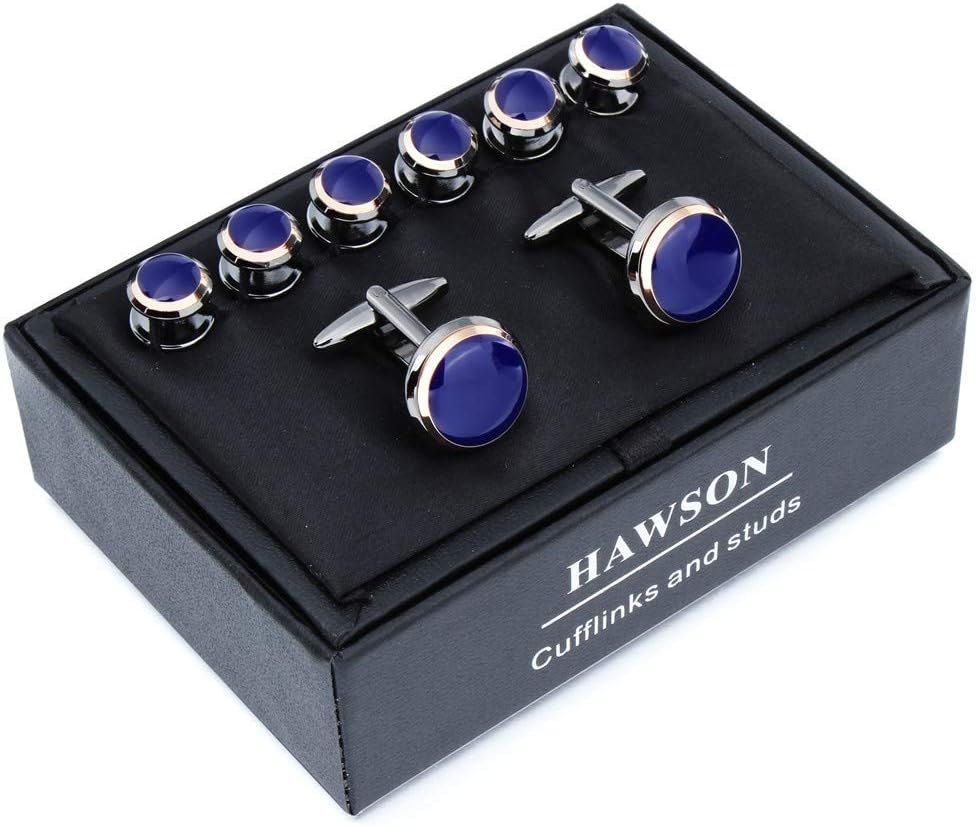 HAWSON Cufflinks and Studs for Men-Fashion Men Vintage Enamel Carbon Fiber Tuxedo Shirt Cufflinks and Studs Set for Regular Wedding Business Accessories