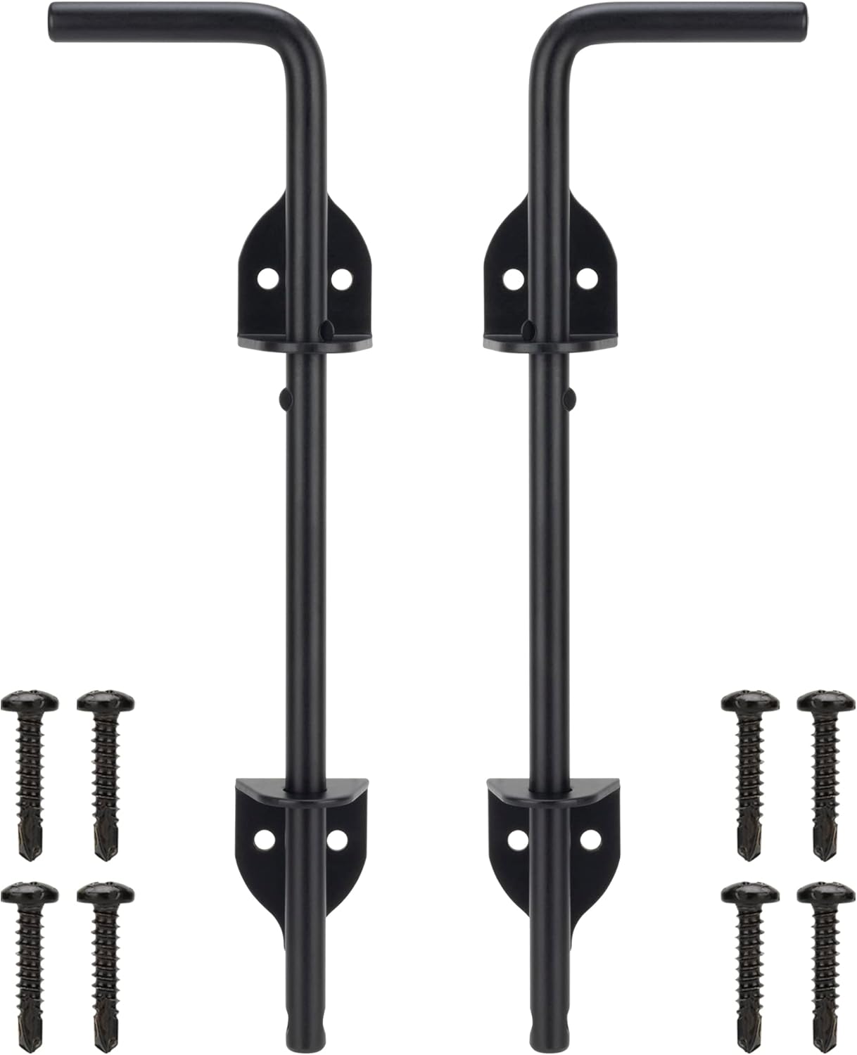 12 Inch Cane Bolt Gate Drop Rod Heavy Duty Gate Hardware, Gate Ground Latch for Wooden Fences, Metal Gates Doors Stopper for Gate Ground, Wrought Iron Gate Latches, Black Finish(2 Pack)