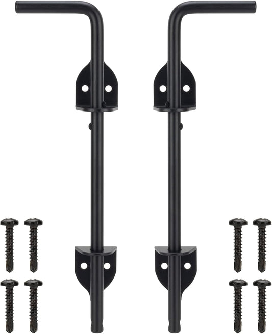12 Inch Cane Bolt Gate Drop Rod Heavy Duty Gate Hardware, Gate Ground Latch for Wooden Fences, Metal Gates Doors Stopper for Gate Ground, Wrought Iron Gate Latches, Black Finish(2 Pack)