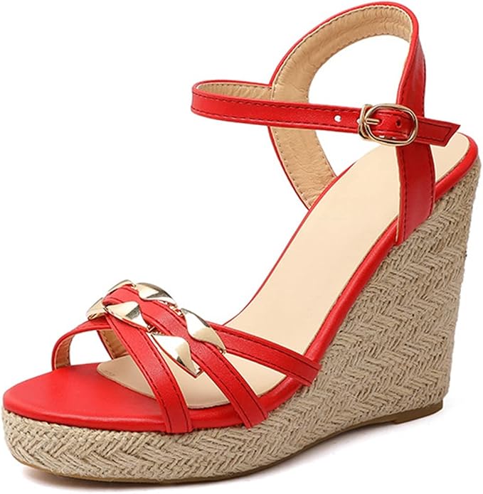 VOKLIN Women's Casual Espadrilles Wedge Sandals Open Toe Ankle Strap Metallic by VOKLIN
