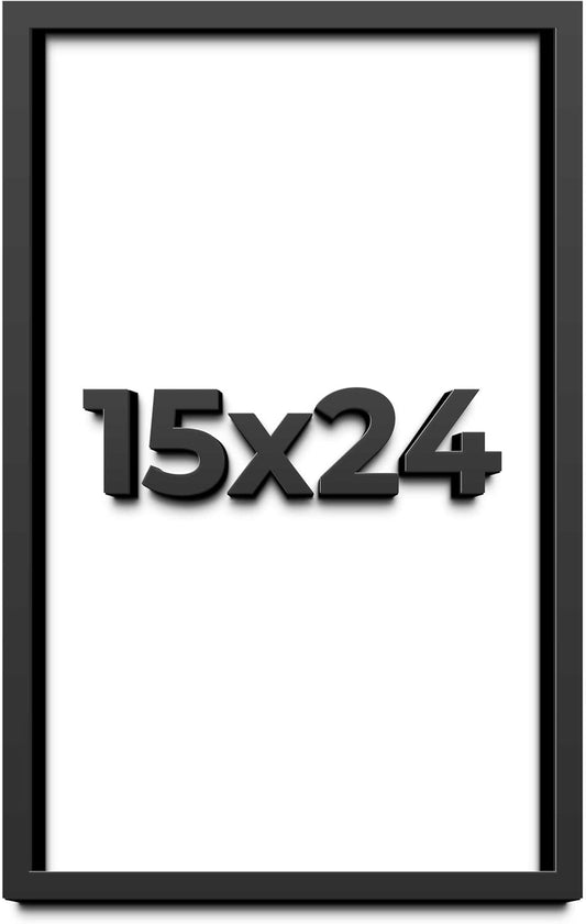 15x24 Shadow Box Black Solid Wood Display Frame with White Acid-Free Backing UV Acrylic & Hanging Hardware - with 3/4" Usable Depth