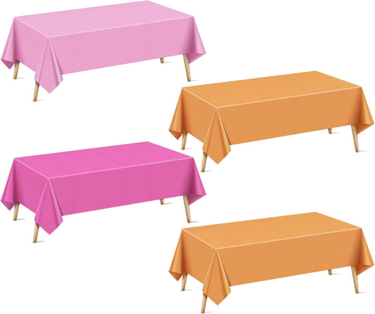 8 Pack Pink & Orange Series Rectangle Tablecloth, 54x72" Solid Color Waterproof & Spillproof Disposable Plastic Table Cover, Durable Party Tablecloth for Dining, Buffet, Picnic, Outdoor Events