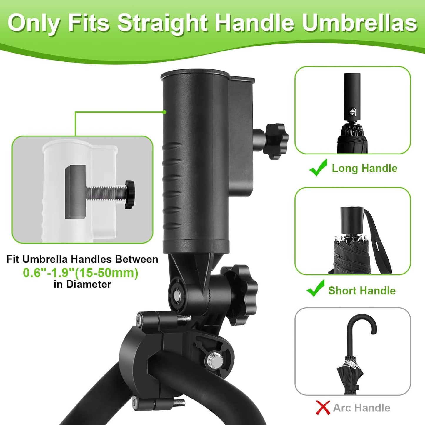 Heavy Duty Golf Push Cart Umbrella Holder, Aluminium Alloy Base Ultra Windproof, Universal Umbrella Attachment Stand for Stroller, Golf Cart, Mobility Scooter, Wheelchair, Bike, Beach Chair