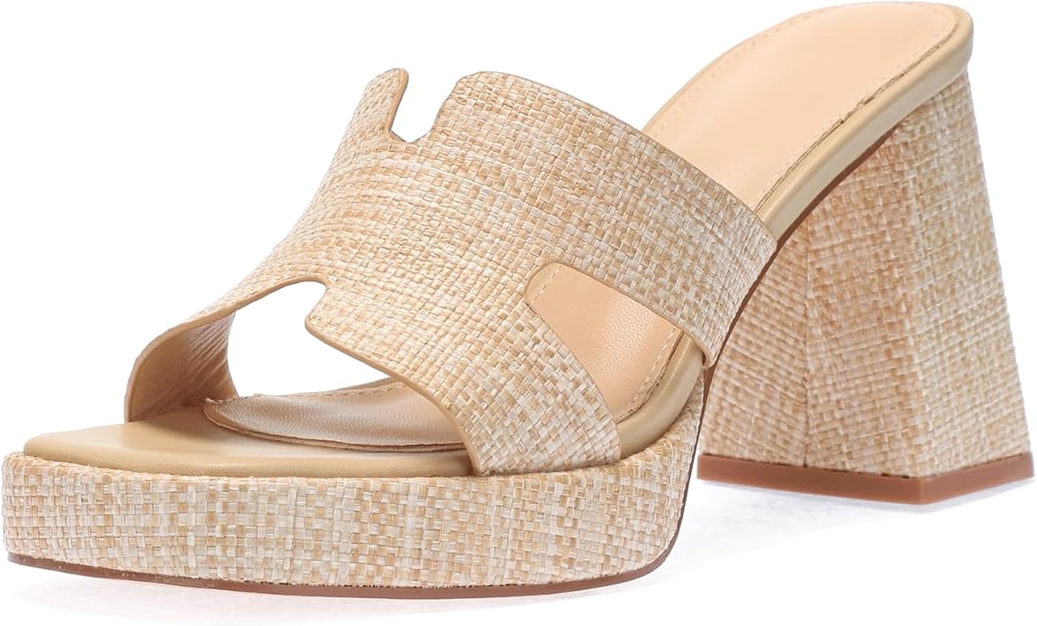 Monrovia Womens Sandals Heels for Women Slide On Block Chunky Platform High - Image 5