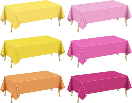 6 Pieces Pink & Orange Series Rectangle Tablecloth, 54x72" Solid Color Waterproof & Spillproof Disposable Plastic Table Cover, Durable Party Tablecloth for Dining, Buffet, Picnic, Outdoor Events