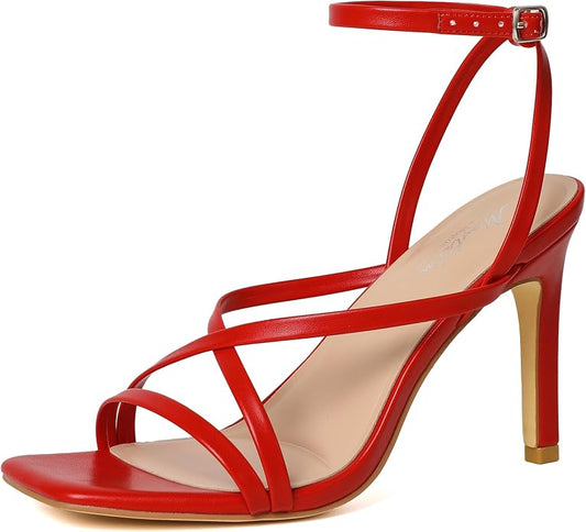 Mostrin Strappy Heels for Women Square Open Toe Lace Up Heeled Sandals Ankle by Mostrin