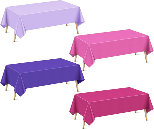 4 Pieces Pink & Purple Series Rectangle Tablecloth, 54x72" Solid Color Waterproof & Spillproof Disposable Plastic Table Cover, Durable Party Tablecloth for Dining, Buffet, Picnic, Outdoor Events