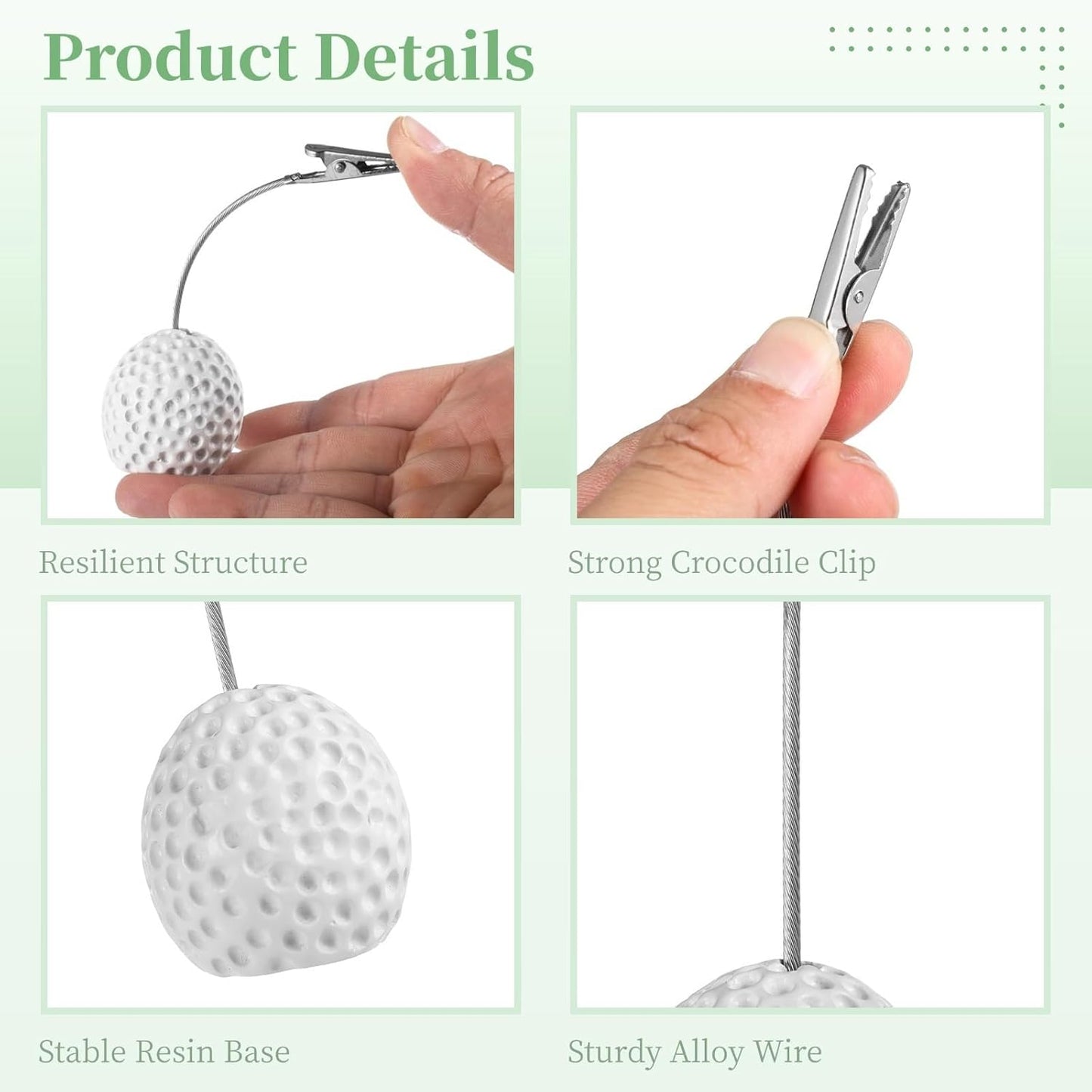 12 Pcs Resin Golf Ball Memo Clips, Alligator Clip Holders for Cards, Notes, Photos, Wedding and Office Table Stands