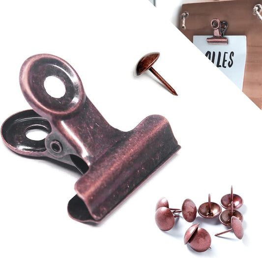 Bulldog Clips with Hole for Push-pin, Paper File Clips with Strong Spring, Small Metal Binder Clips, Seal Clamps for Coffee Tea Food Bags, Decorative Clips for DIY Photo Grid (Copper, 22 mm)