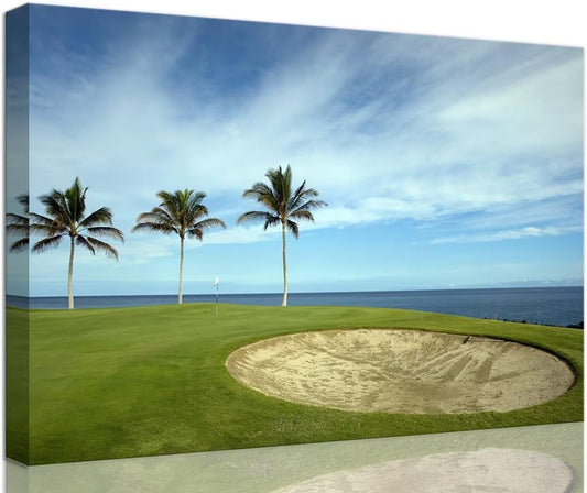 Green Hawaiian Golf Course Wall Art for Living Room Bedroom Bathroom Home Decorations Golf Art Canvas Prints Hawaii Golf Course Picture Poster Framed Artwork Ready to Hang(12''H x 16''W)