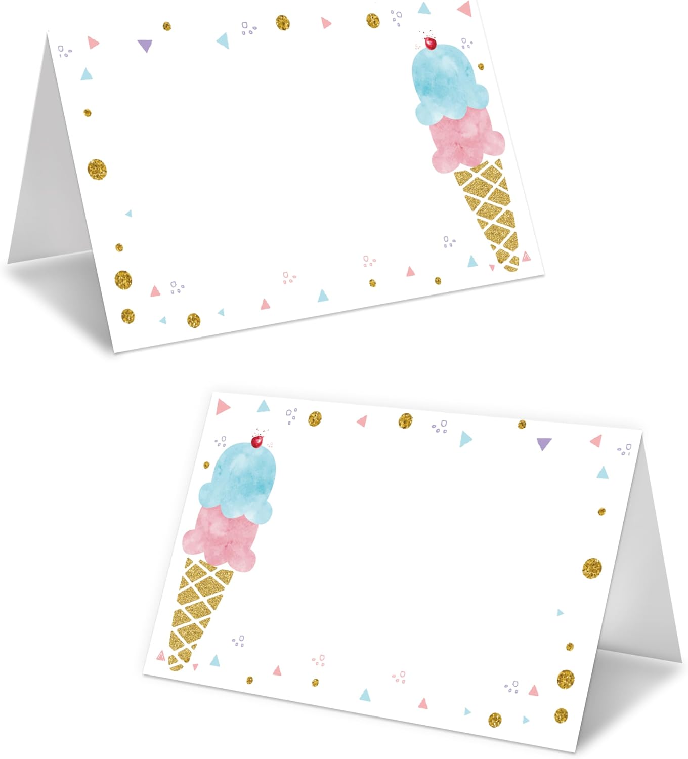 Ice Cream Place Card For Girls Boys, Ice-Cream Name Cards For Table Setting, Sprinkles Party Favors Supplies, Summer Tent Cards Decorations For Baby Shower Birthday Events, Easy Folding, 25 Pack -06