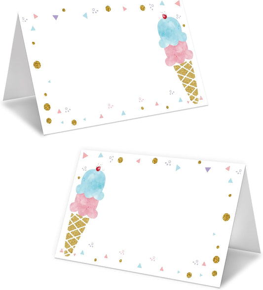 Ice Cream Place Card For Girls Boys, Ice-Cream Name Cards For Table Setting, Sprinkles Party Favors Supplies, Summer Tent Cards Decorations For Baby Shower Birthday Events, Easy Folding, 25 Pack -06
